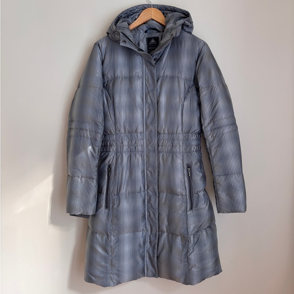 Columbia Gray Long Puffer Coat with Hood